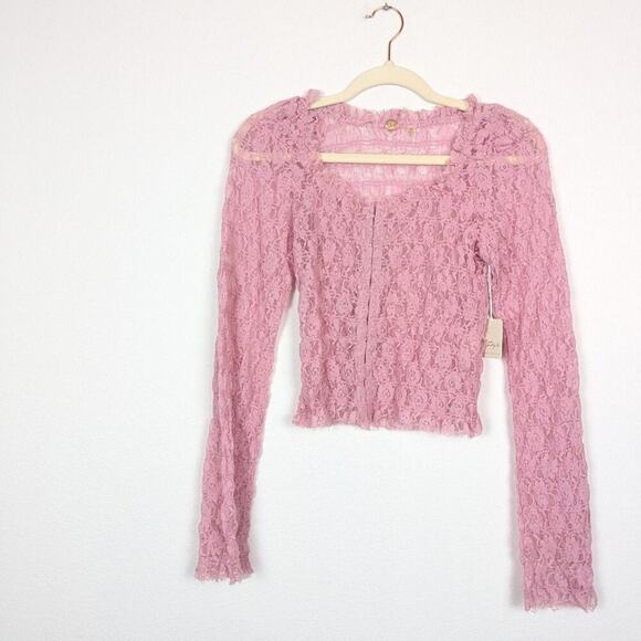 NWT Free People One Madison Pink Nectar Lace Long Sleeve Top Size S - Picture 3 of 8